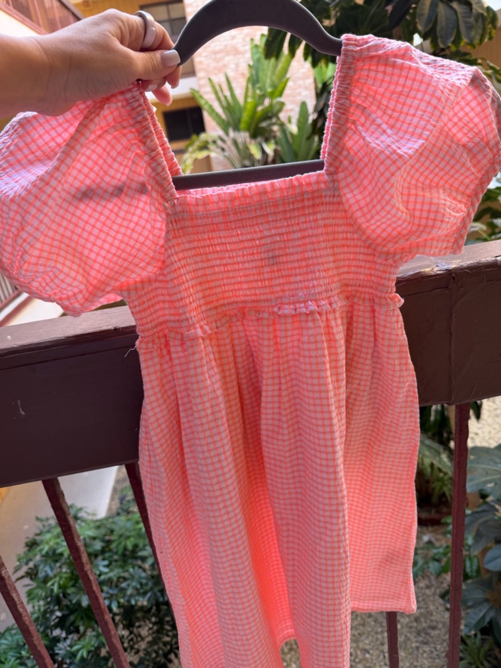 Janie and Jack peach Gingham Smocked Dress size 8
